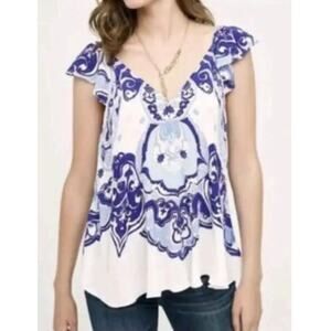 Maeve ~ Anthropologie Blue Clana Tank Tunic Top Flutter Sleeve Size 4